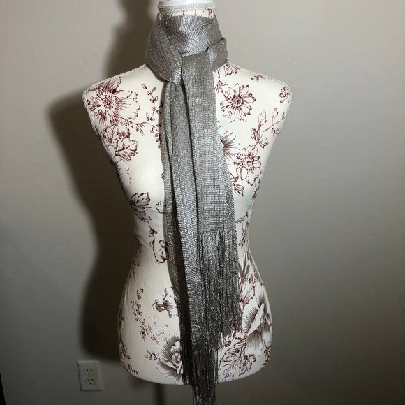 ✨ Kimberly C. Silver Metallic Fringe Scarf/Shawl - Picture 4 of 14